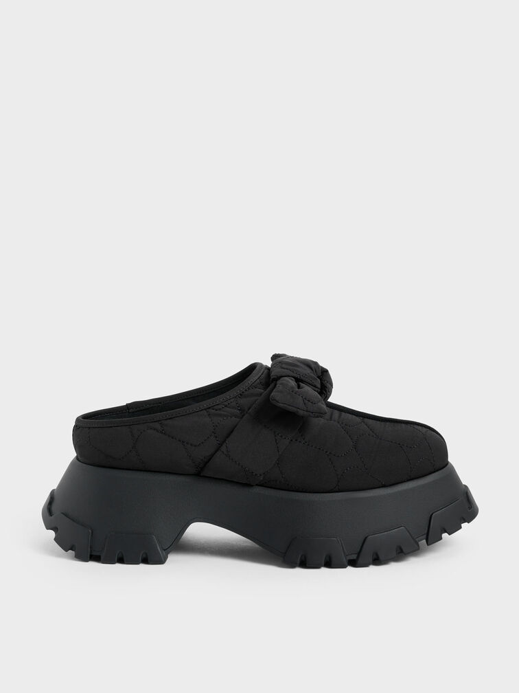 Recycled Polyester Knotted Platform Mules, Black, hi-res