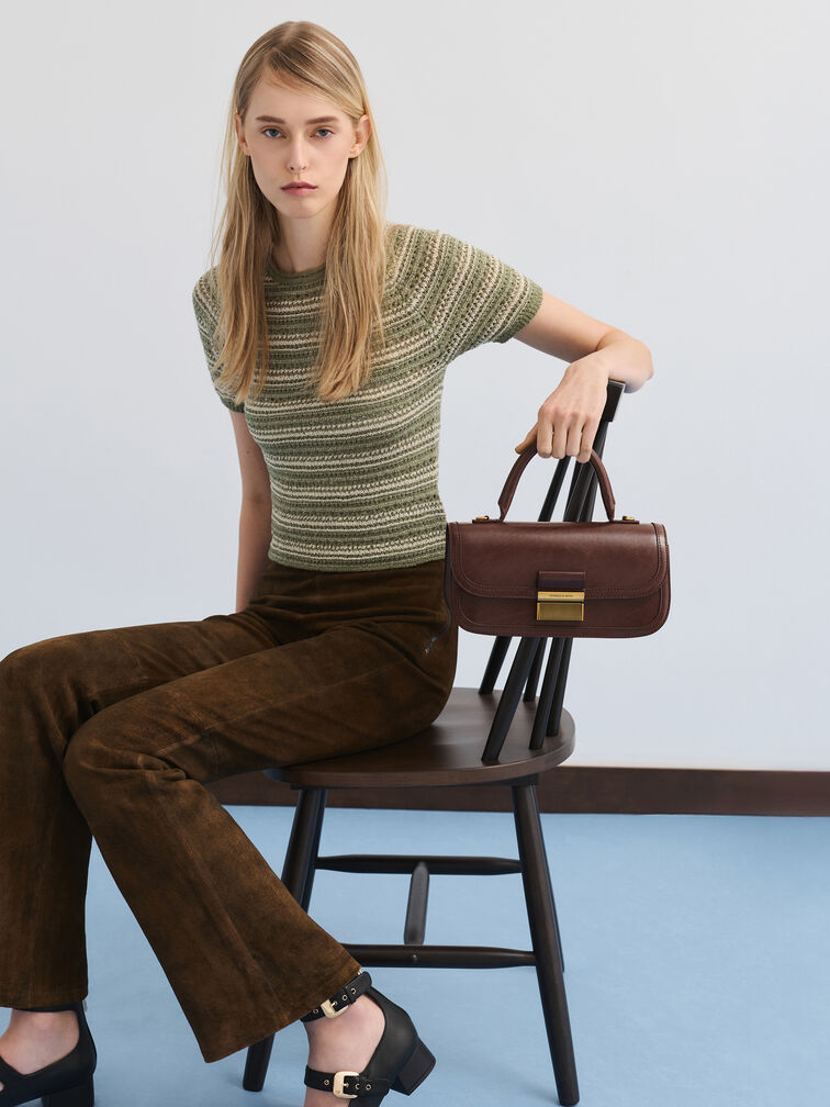 Charlot Elongated Top Handle Bag, Dark Brown, hi-res