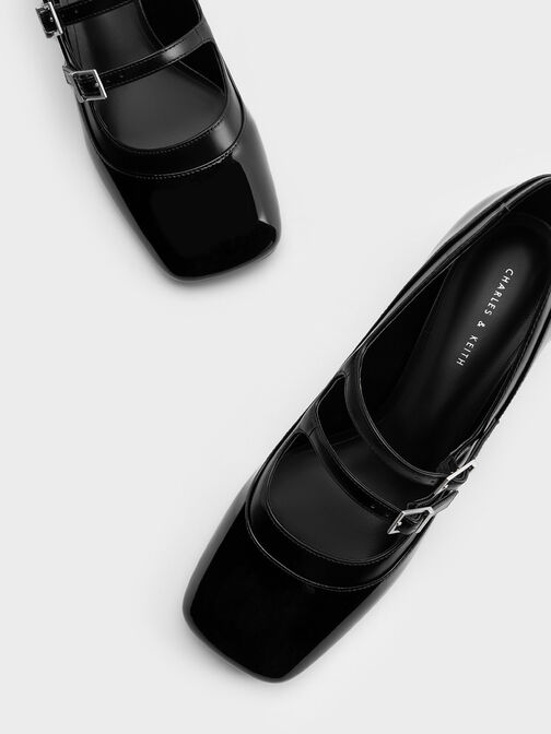 Patent Double Buckle Mary Janes, Black Patent, hi-res