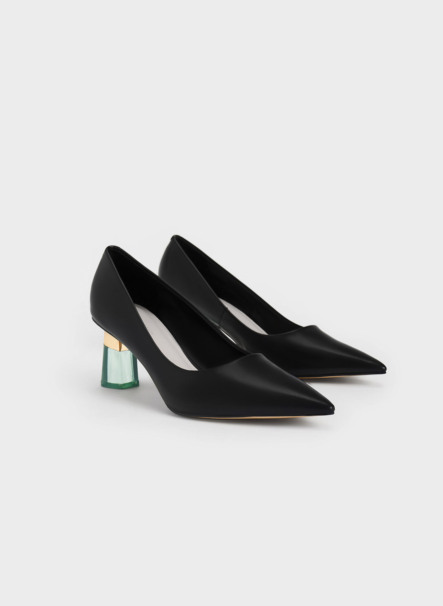 Oleana Metallic-Accent Clear Heel Pumps, Black, hi-res