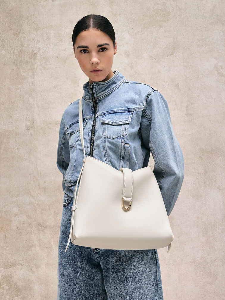 Gabine Leather Belted Hobo Bag, Eggshell Cream, hi-res