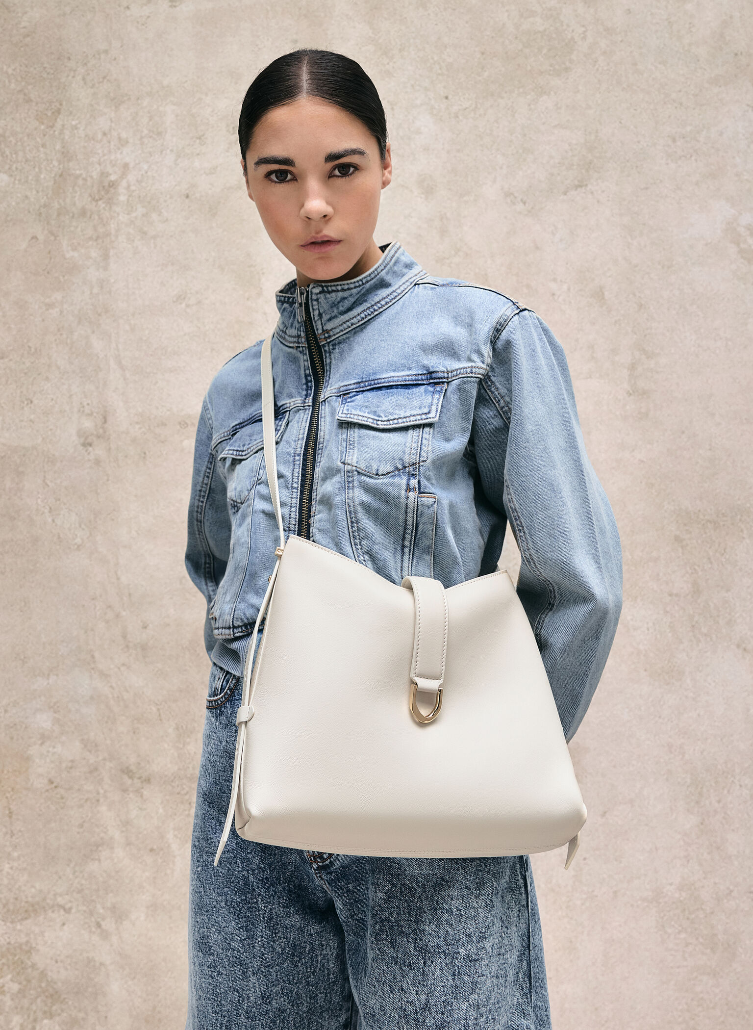 Gabine Leather Belted Hobo Bag, Eggshell Cream, hi-res