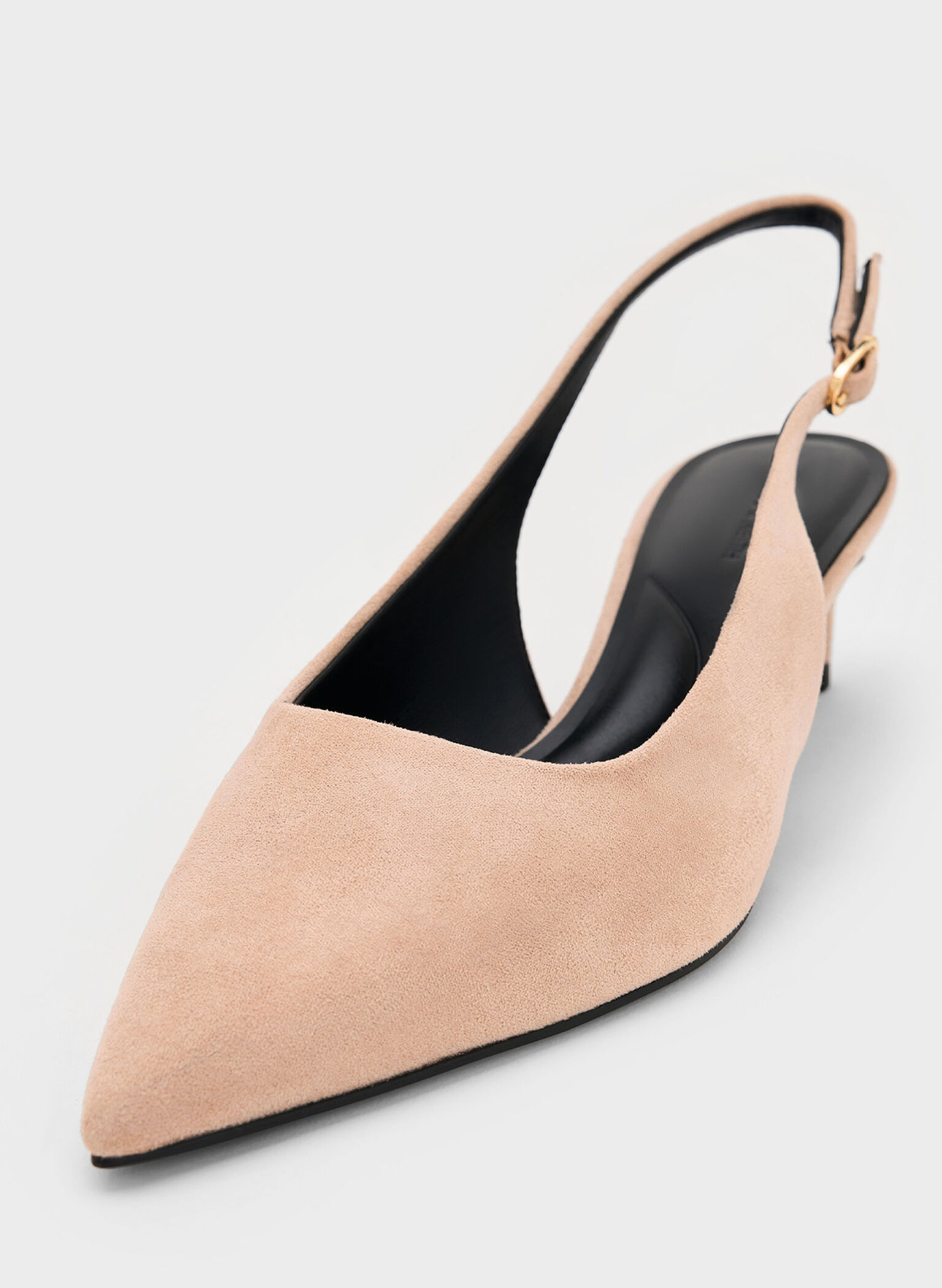 Faux Suede Pointed-Toe Kitten-Heel Slingback Pumps, Nude, hi-res