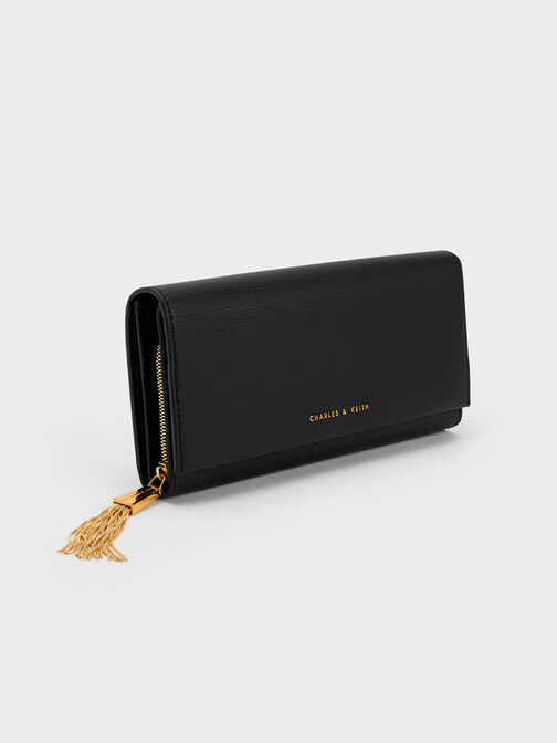 Tassel Detail Long Wallet, Black, hi-res