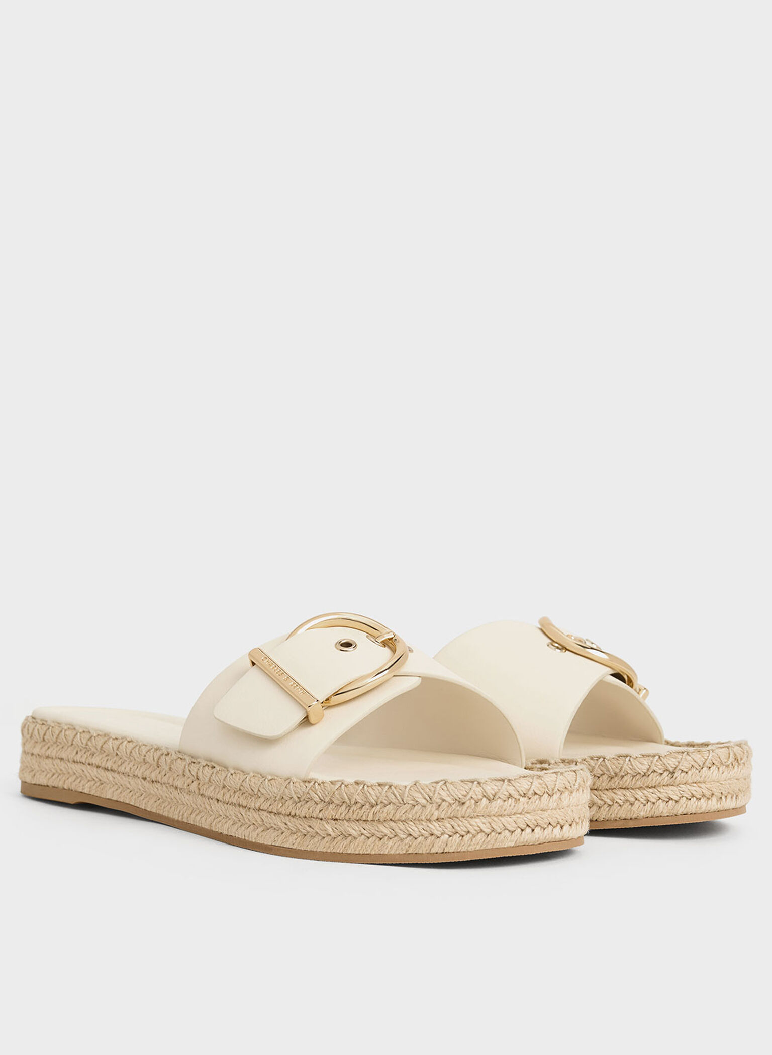 Buckled Espadrille Sandals, Cream, hi-res