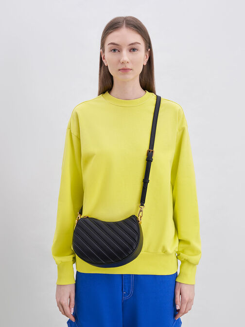 Freja Curved Panelled Bag, Black, hi-res
