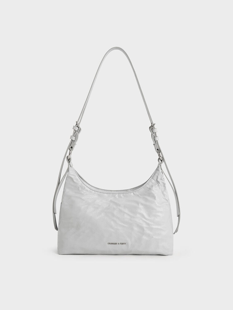 Lark Crinkle-Effect Hobo Bag, Grey, hi-res