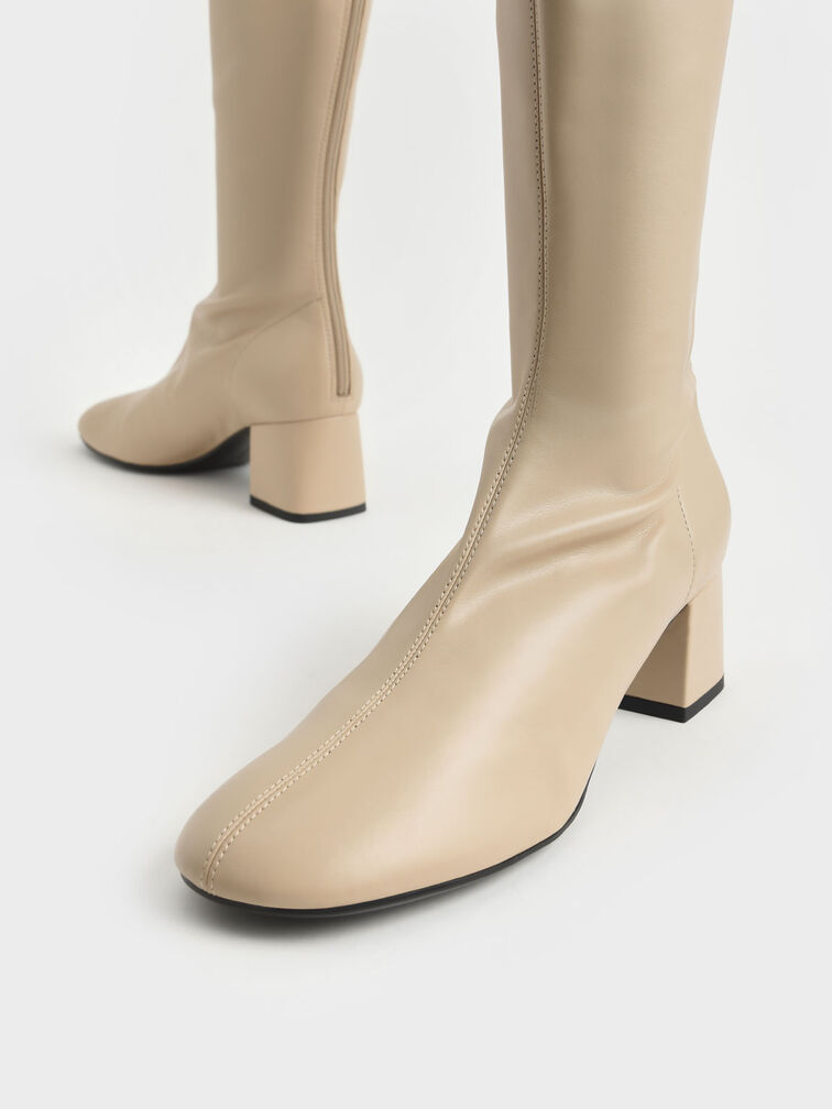 Block Heel Knee Boots, Sand, hi-res