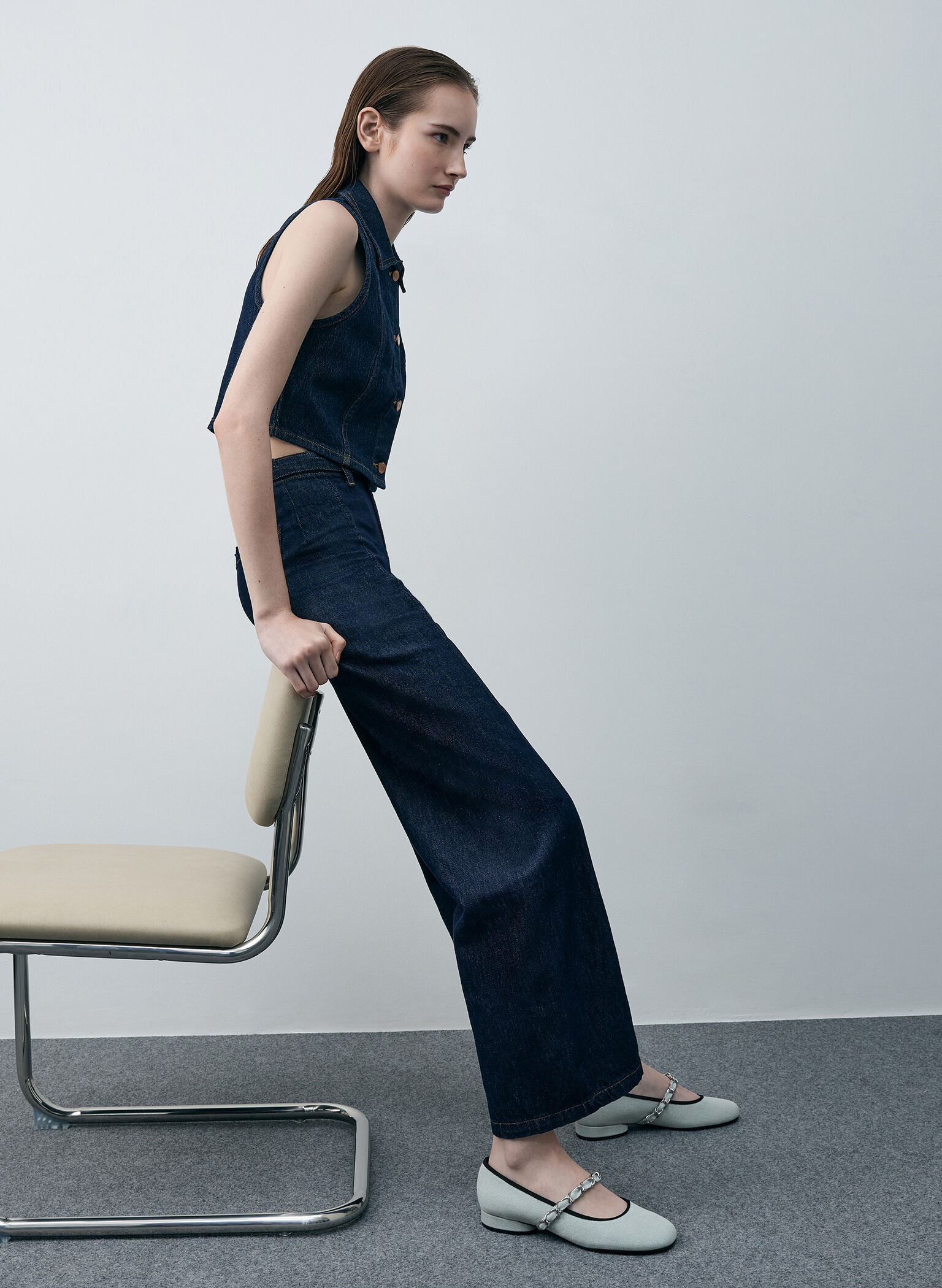 Denim Braided-Strap Mary Janes, Light Blue, hi-res