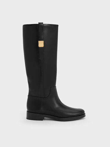 Yvette Metallic-Accent Knee-High Boots, Black, hi-res