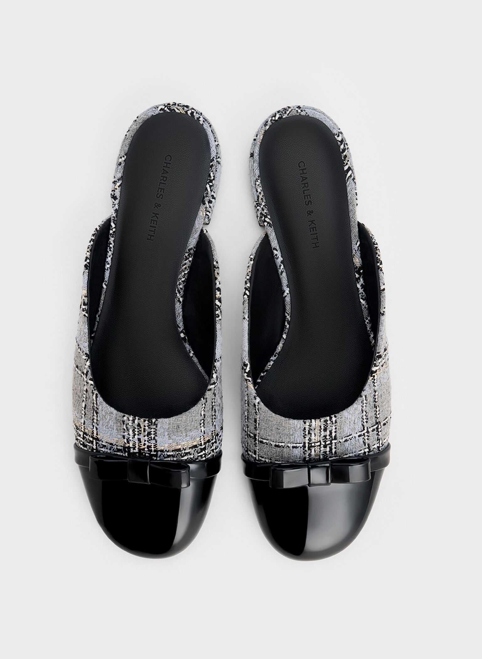 Bow Tweed Cap-Toe Mules, Grey, hi-res