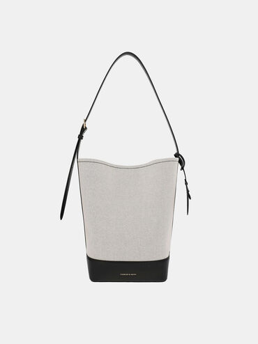 Enola Canvas Elongated Bucket Bag, Black, hi-res