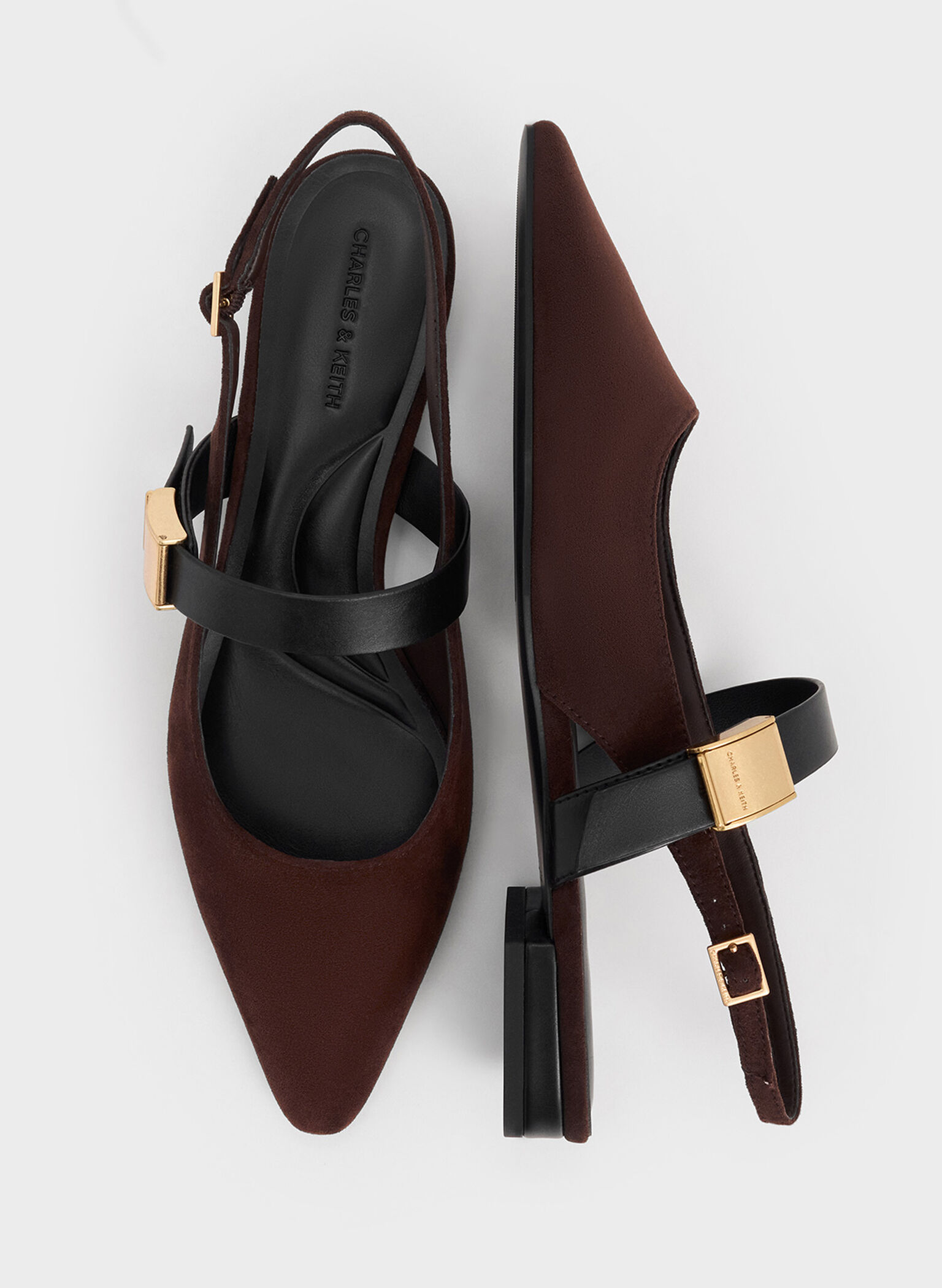 Yvette Faux Suede Pointed-Toe Mary Jane Flats, Dark Brown, hi-res