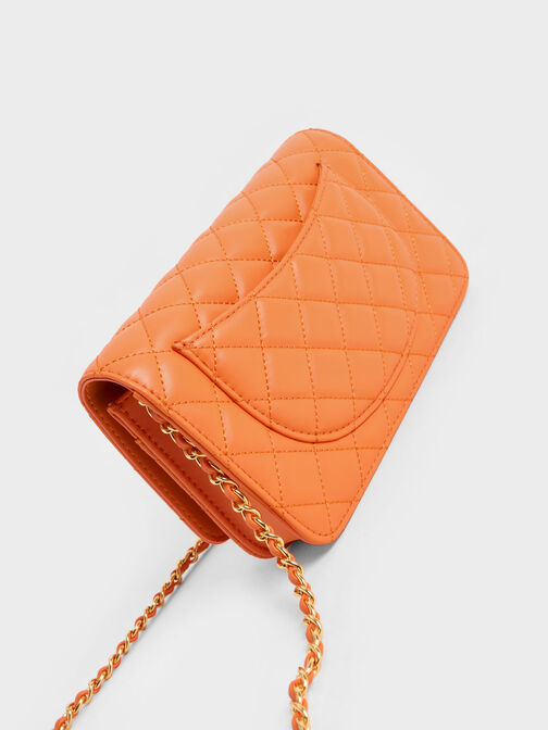 Push-Lock Chain Handle Clutch, Orange, hi-res