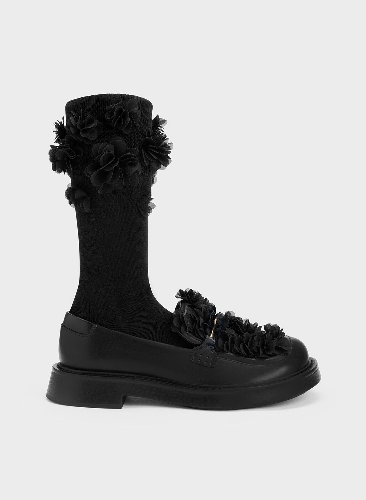 Floral Mesh Loafers, Black, hi-res