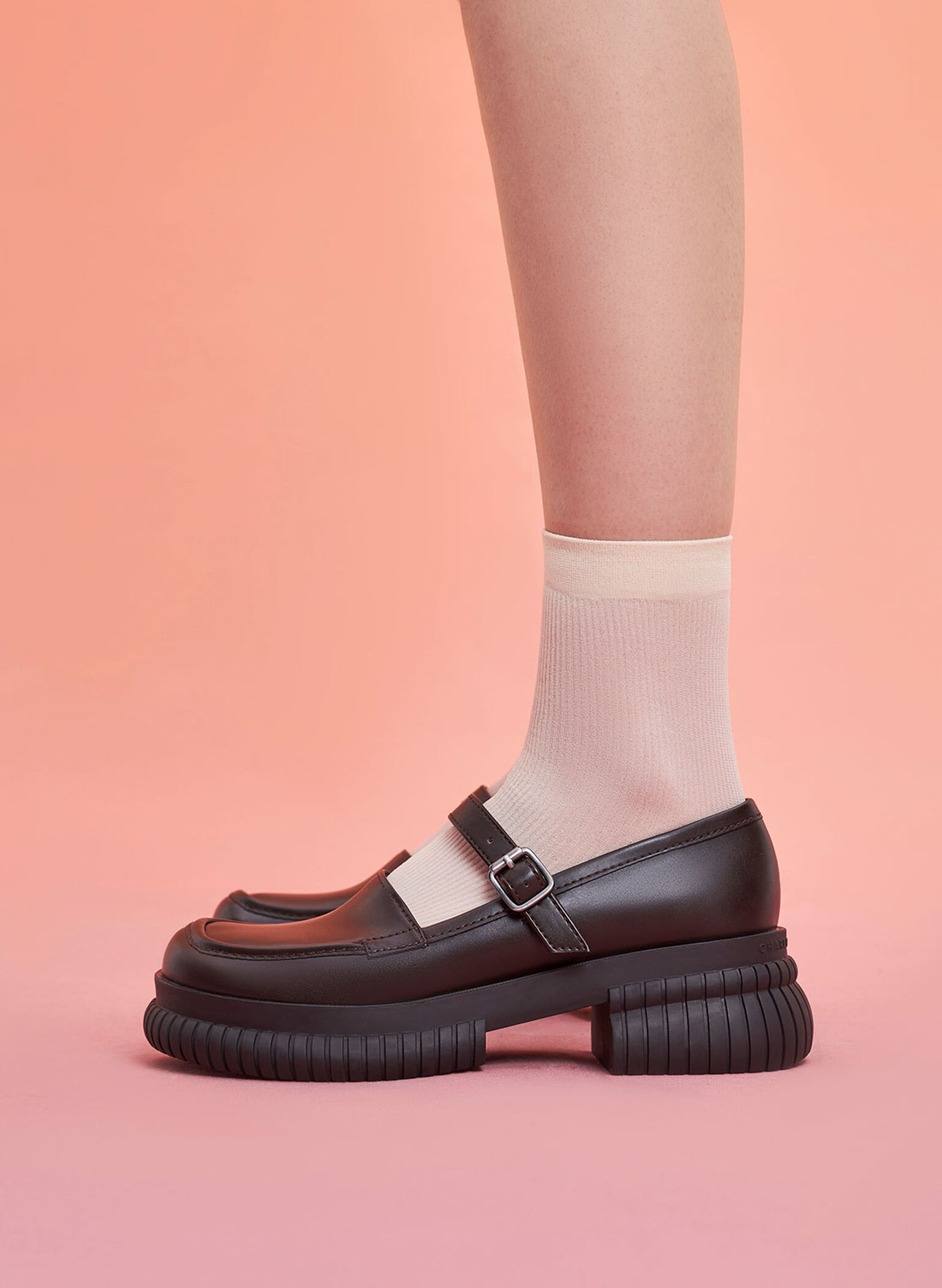 Buckled Mary Jane Loafers, Dark Brown, hi-res