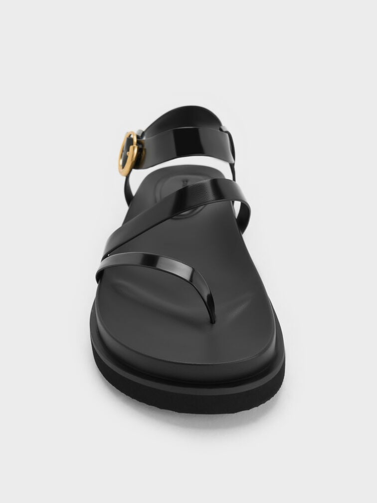 Buckled Ankle-Strap Strappy Sandals, Black Box, hi-res