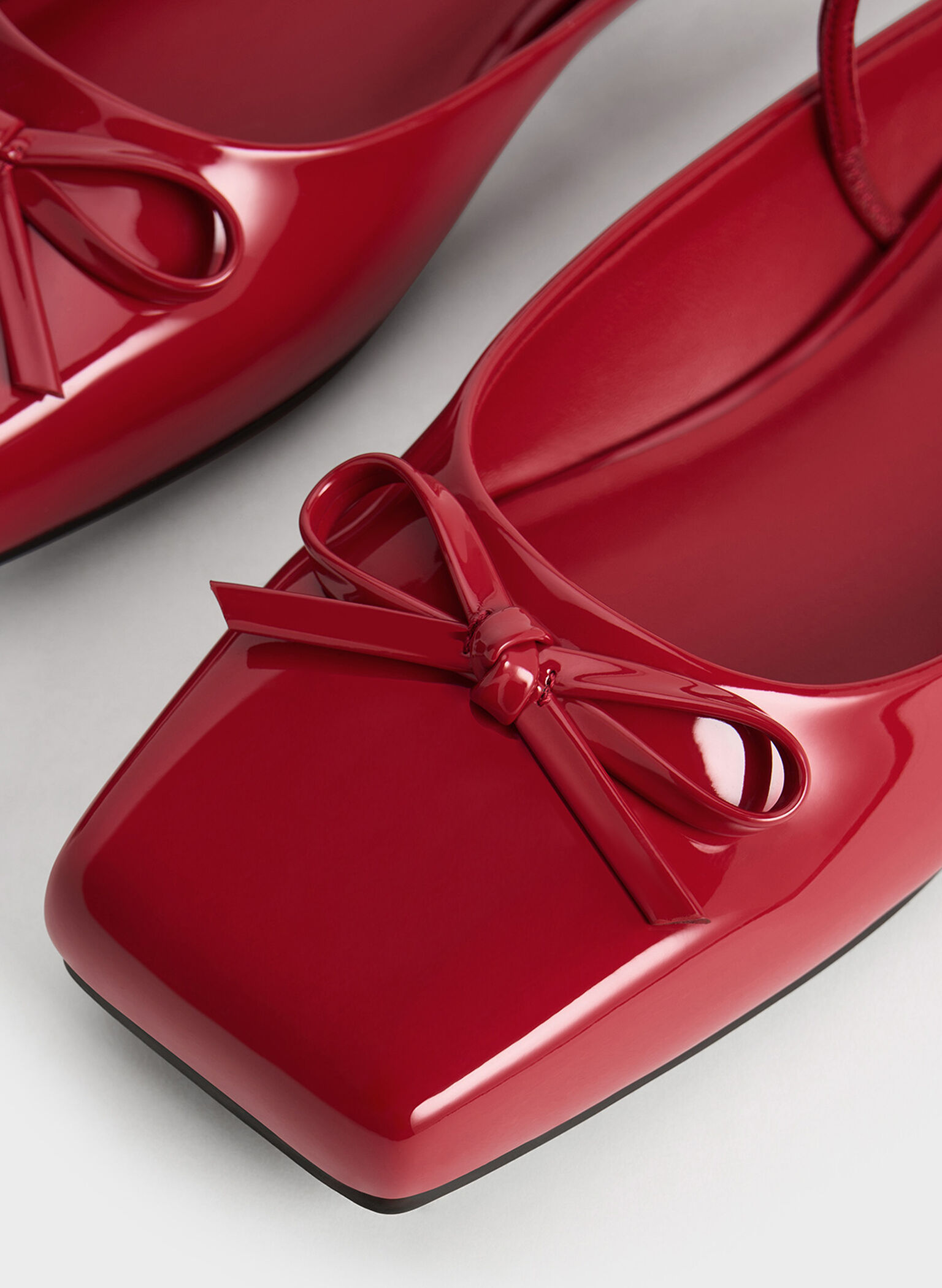Bow Square-Toe Ballet Mules, Red, hi-res