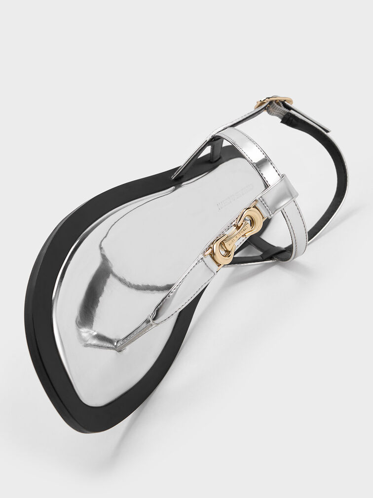 Trifina Metallic-Accent Thong Sandals, Silver, hi-res