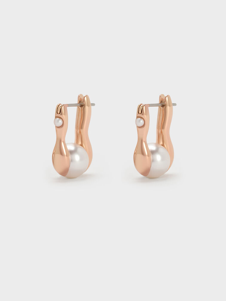 Corrine Pearl Sculptural Drop Earrings, Rose Gold, hi-res