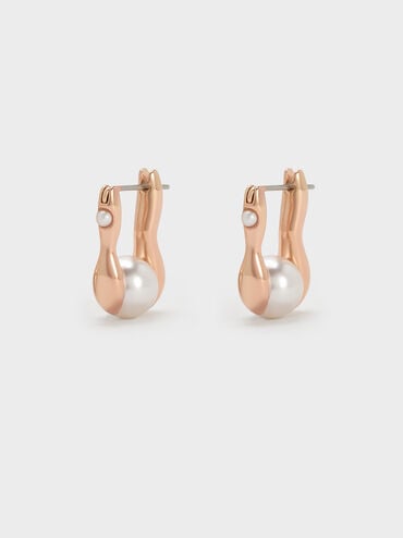 Corrine Pearl Sculptural Drop Earrings, Rose Gold, hi-res