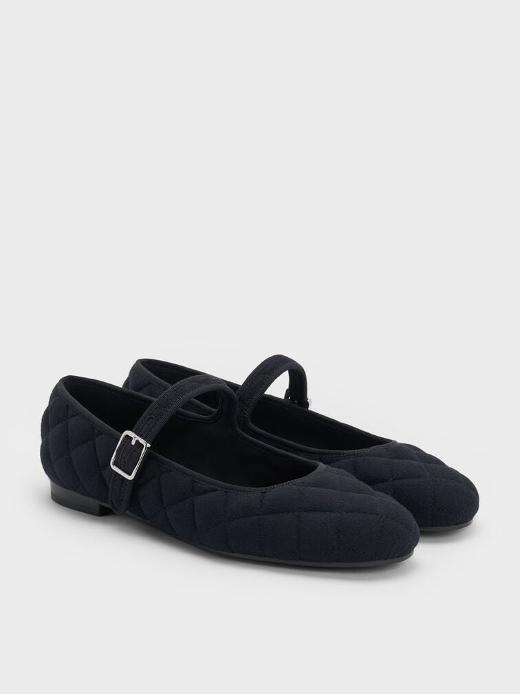 Carmel Felt Quilted Buckled Mary Jane Flats, Dark Blue, hi-res