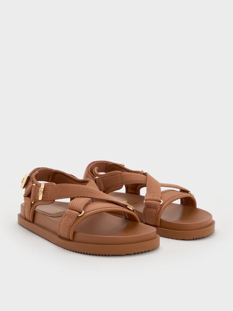 Granta Leather & Fabric Crossover Sports Sandals, Brown, hi-res