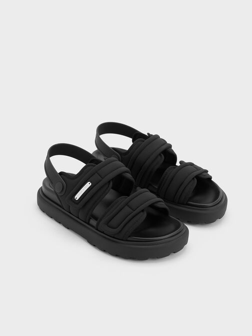 Romilly Puffy Sandals, Black Textured, hi-res
