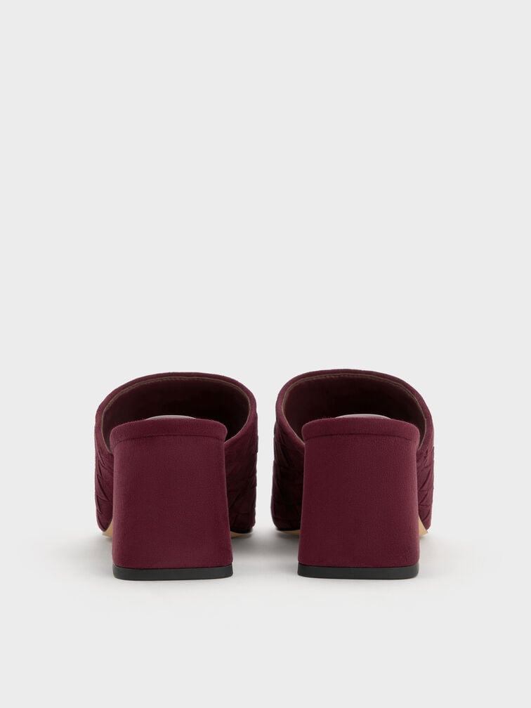 Ivette Faux Suede Woven Square-Toe Heeled Mules, Burgundy, hi-res