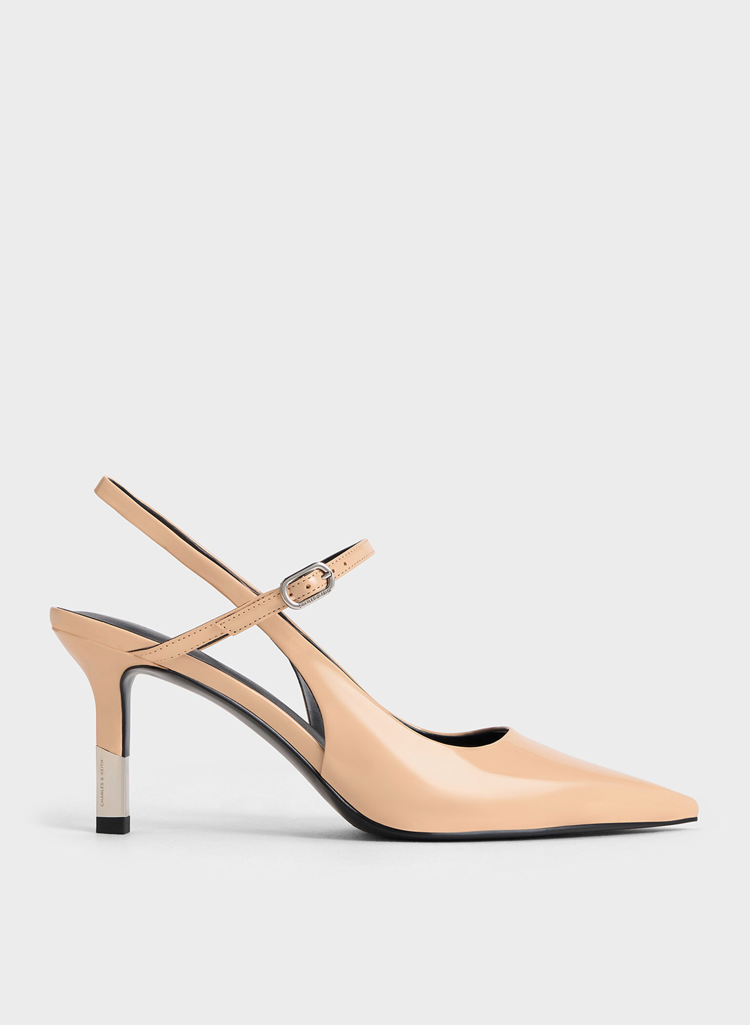 Patent Two-Tone Heel Slingback Pumps, Nude, hi-res