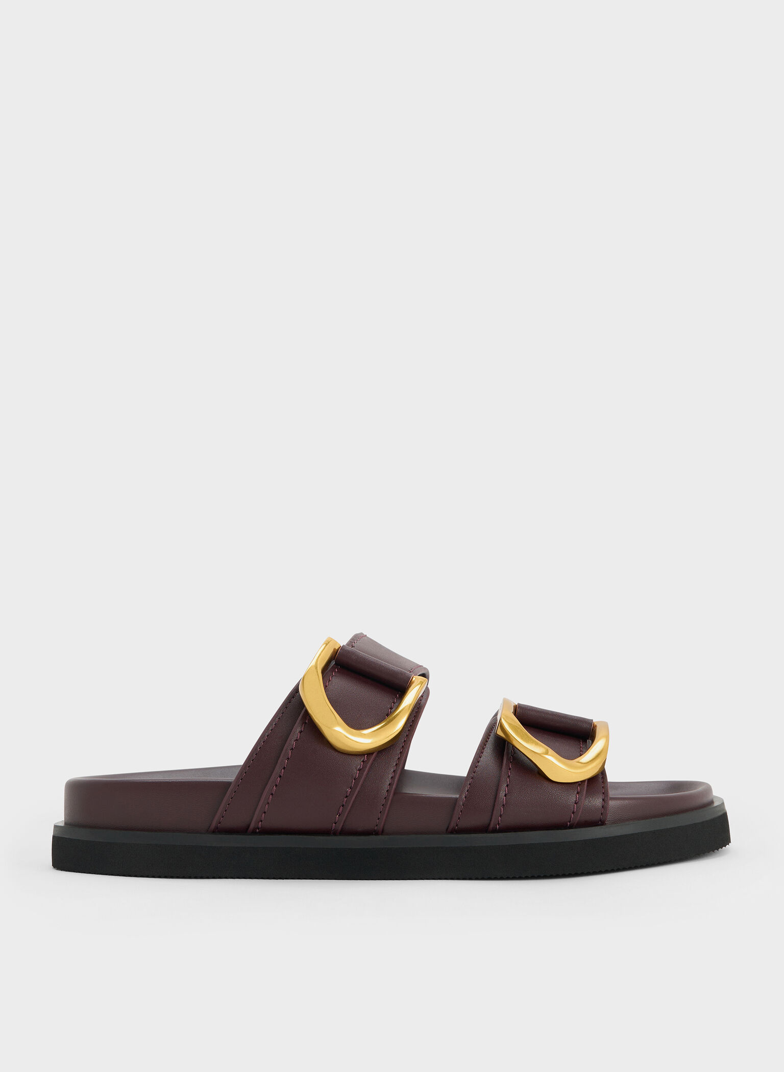 Gabine Buckled Leather Slides, Plum, hi-res