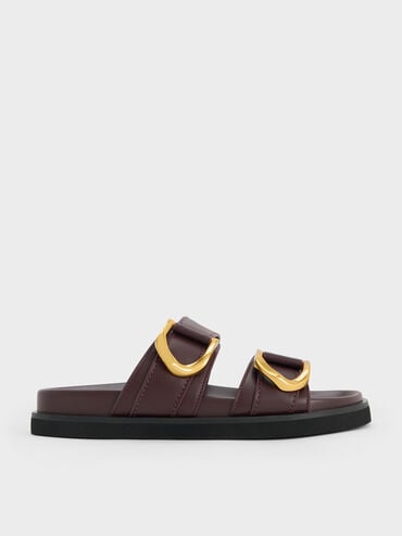 Gabine Buckled Leather Slides, Plum, hi-res