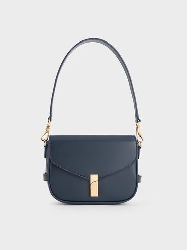 Aurelia Metallic-Accent Saddle Bag, Navy, hi-res