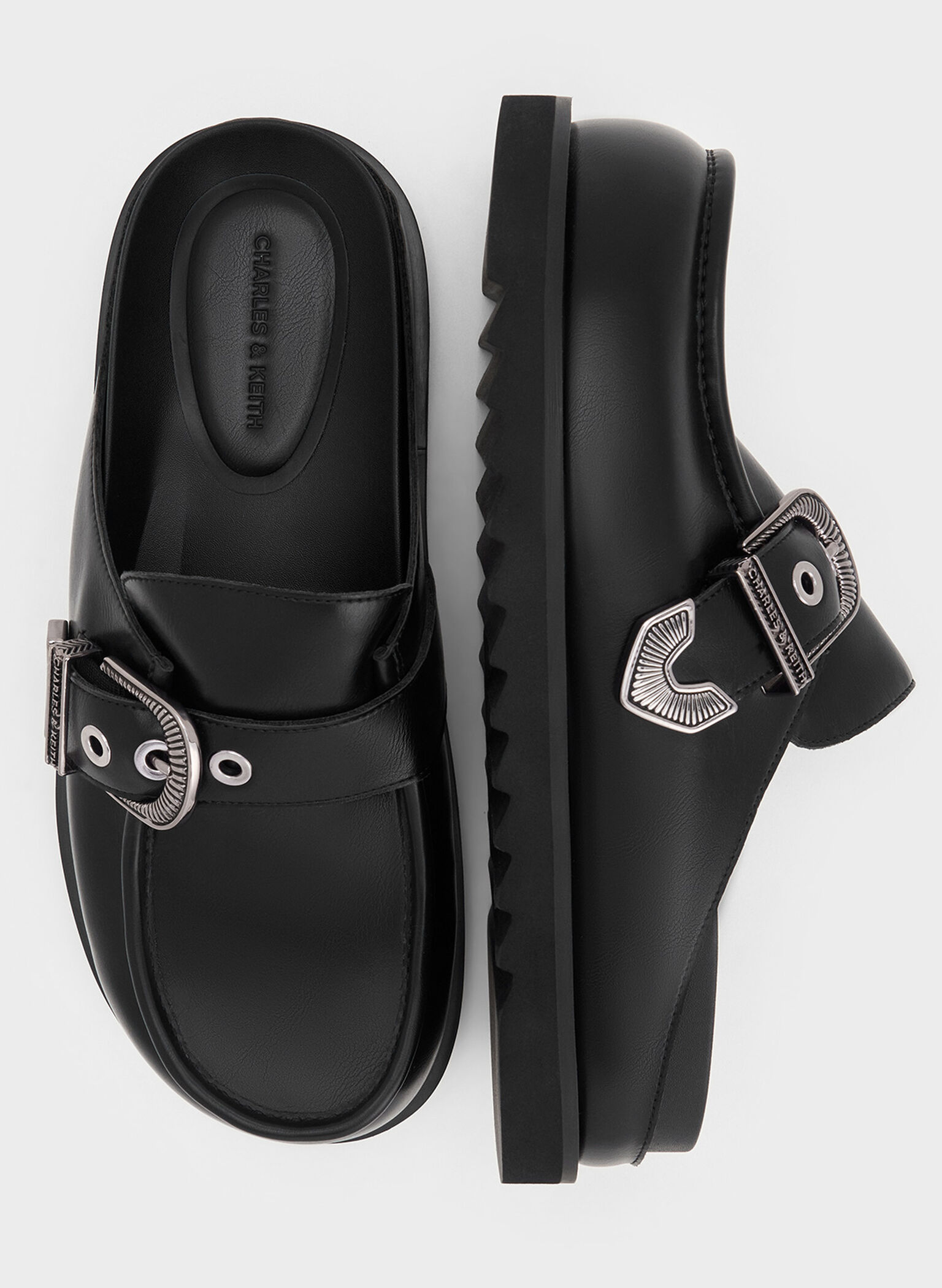 Kirke Buckle-Strap Flatform Mules, Black, hi-res