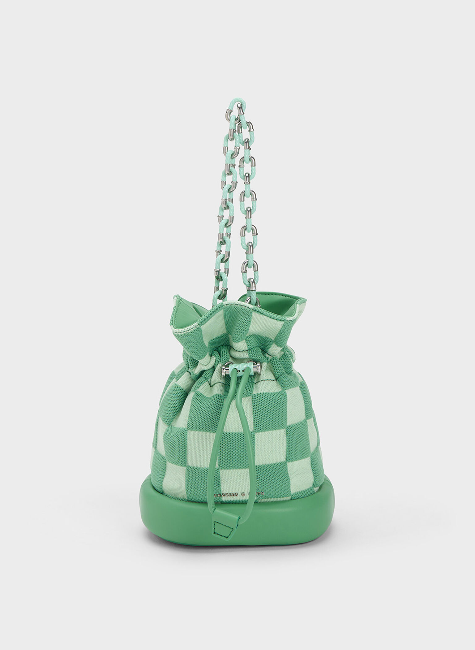 Shiloh Checkerboard Drawstring Bucket Bag, Green, hi-res
