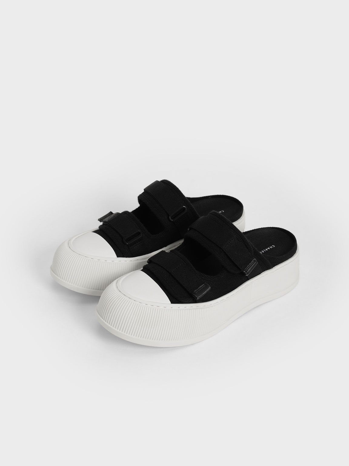 Canvas Velcro Sneaker Mules, Black, hi-res