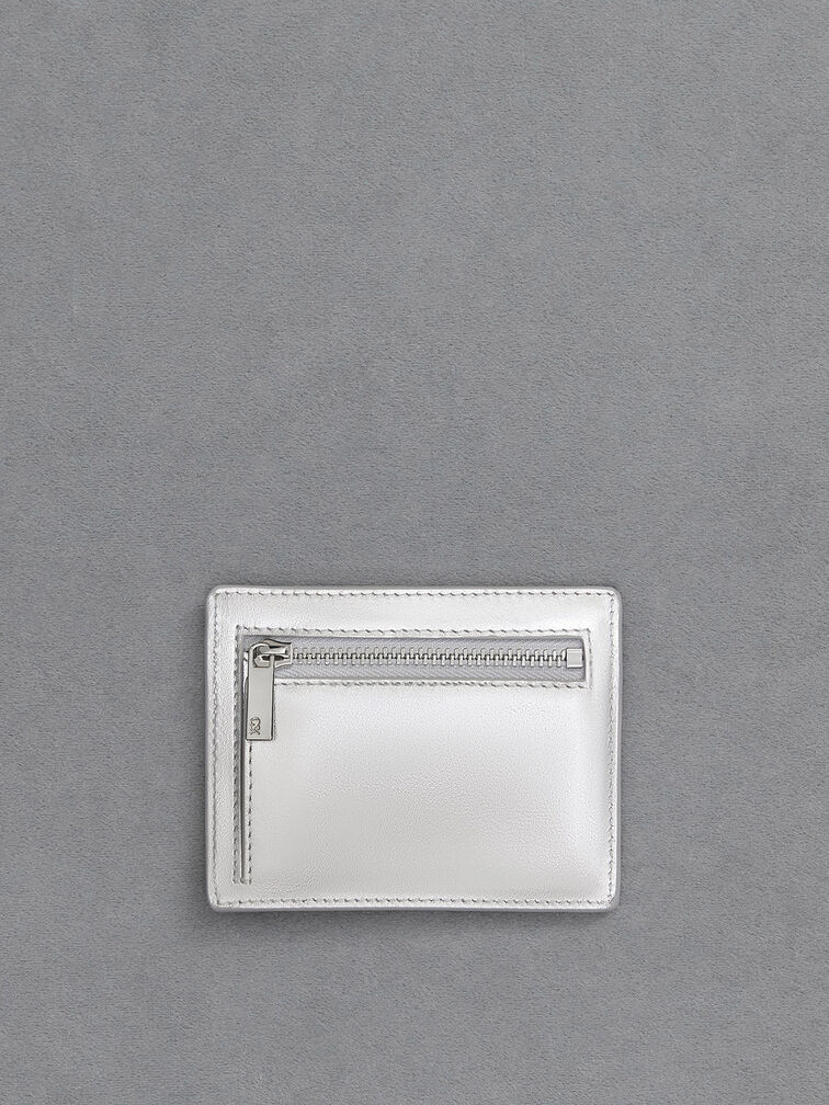 Carli Metallic Leather Multi-Slot Card Holder, Silver, hi-res