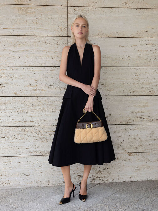 Avis Quilted-Fur Belted Shoulder Bag, Multi, hi-res
