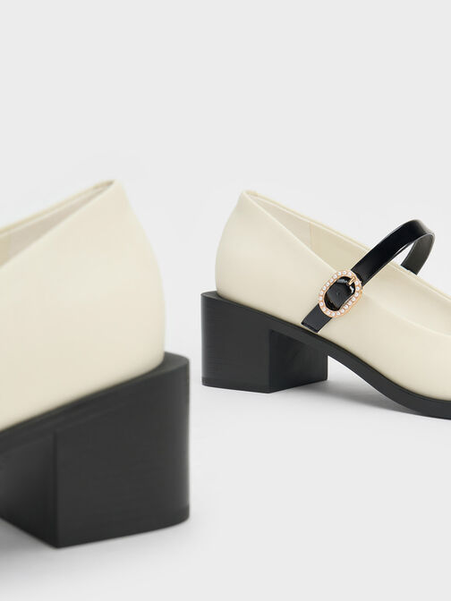 Patent Crystal-Embellished Buckle Two-Tone Mary Janes, Multi, hi-res