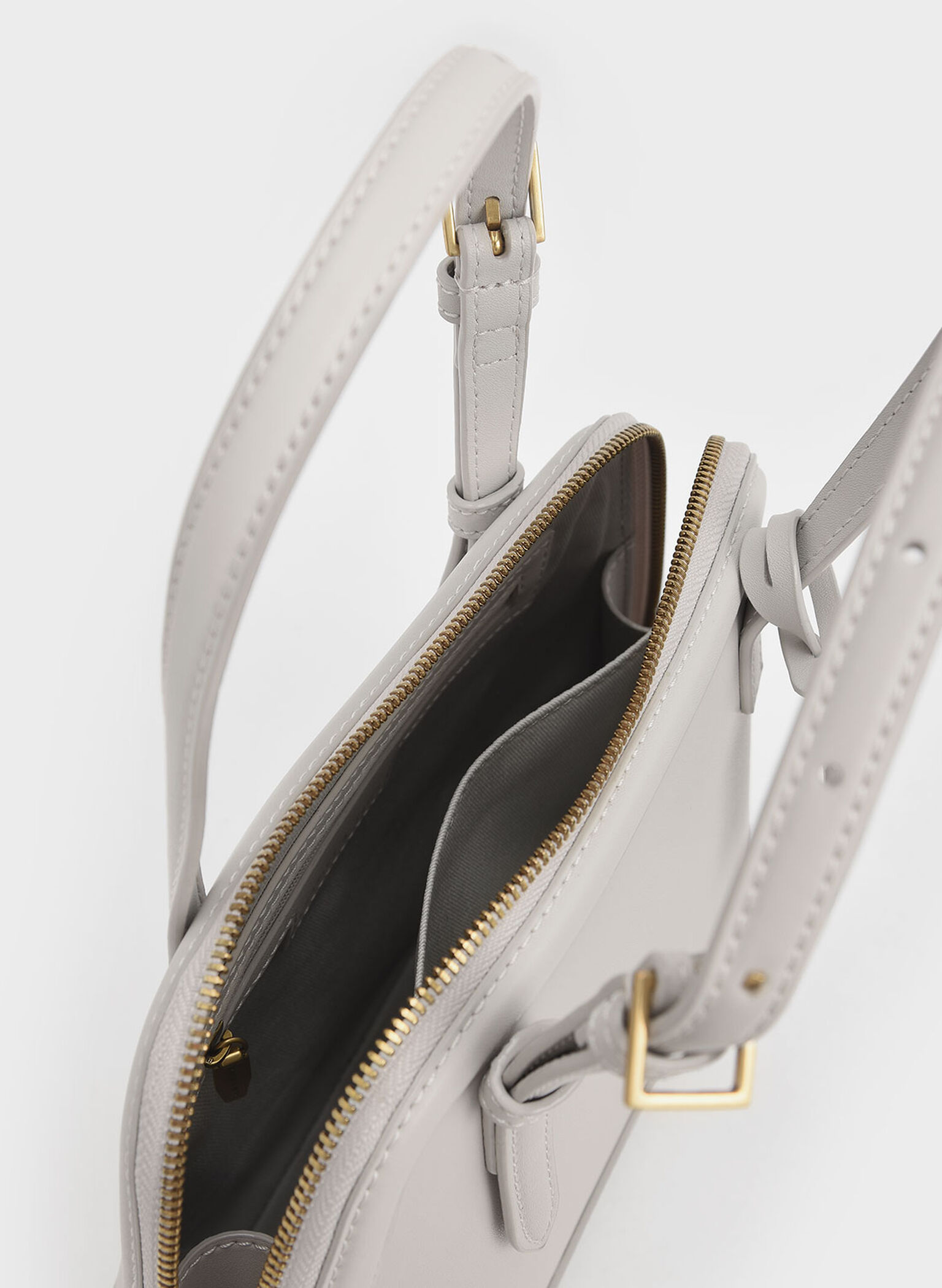 Enola Double Handle Structured Bag, Light Grey, hi-res