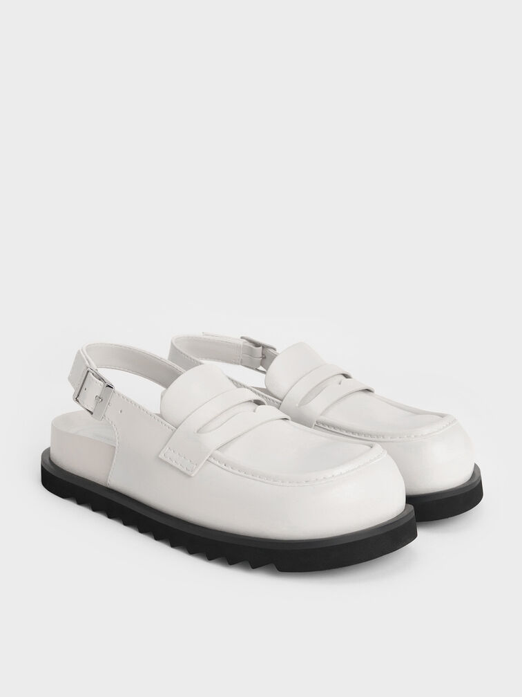 Slingback Penny Loafers, White, hi-res