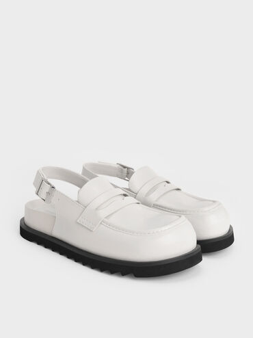 Slingback Penny Loafers, White, hi-res