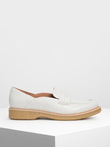 Curved Edge Penny Loafers, Chalk, hi-res