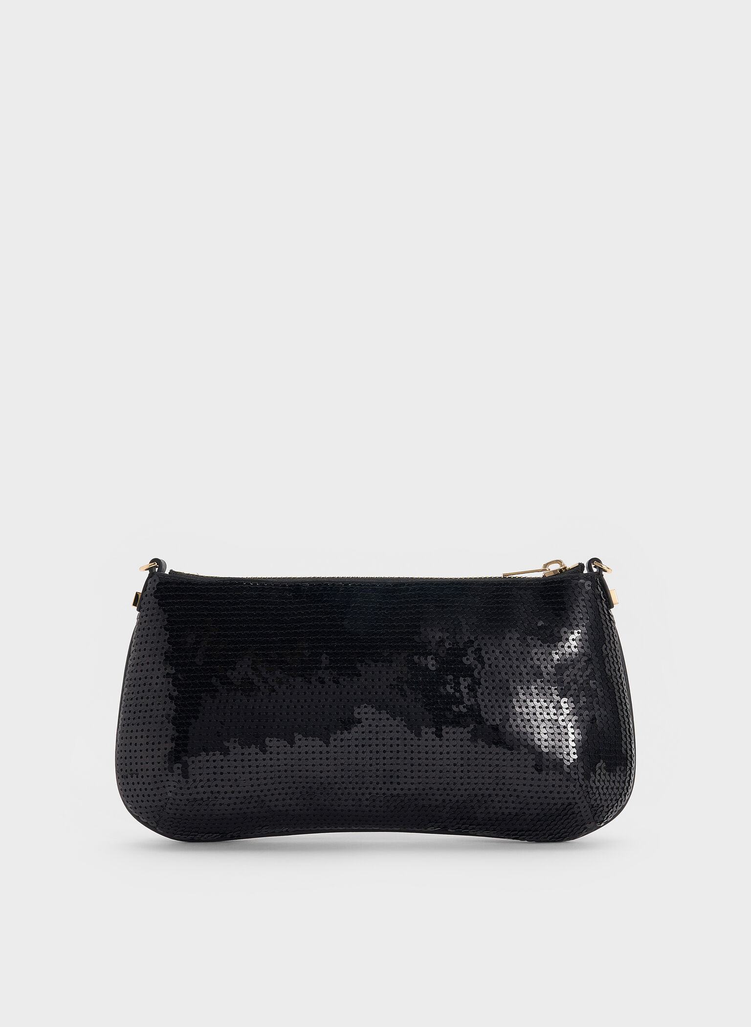 Sequin Mesh & Leather Shoulder Bag, Black, hi-res
