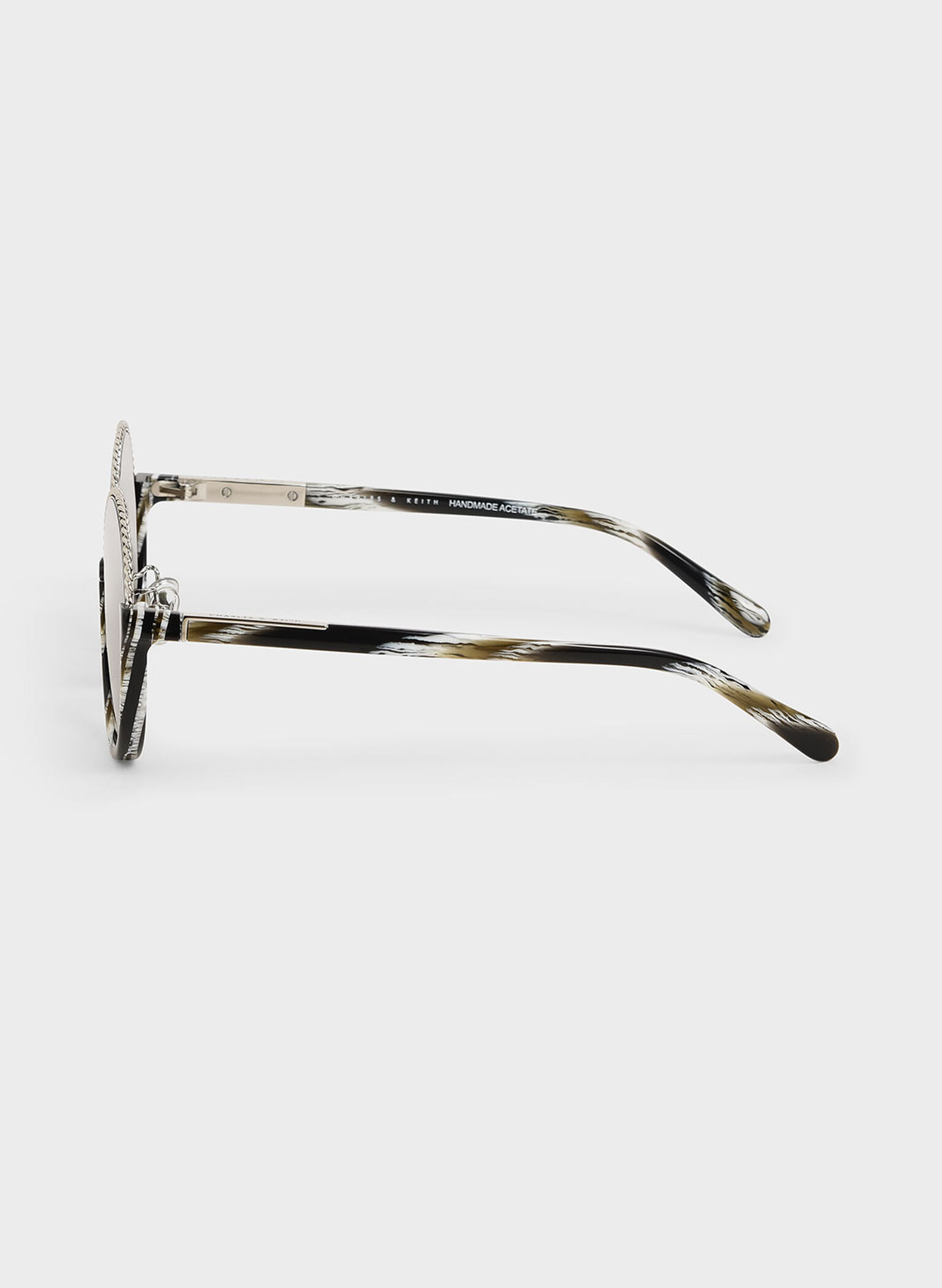 Printed Half Frame Embellished Round Sunglasses, Multi, hi-res