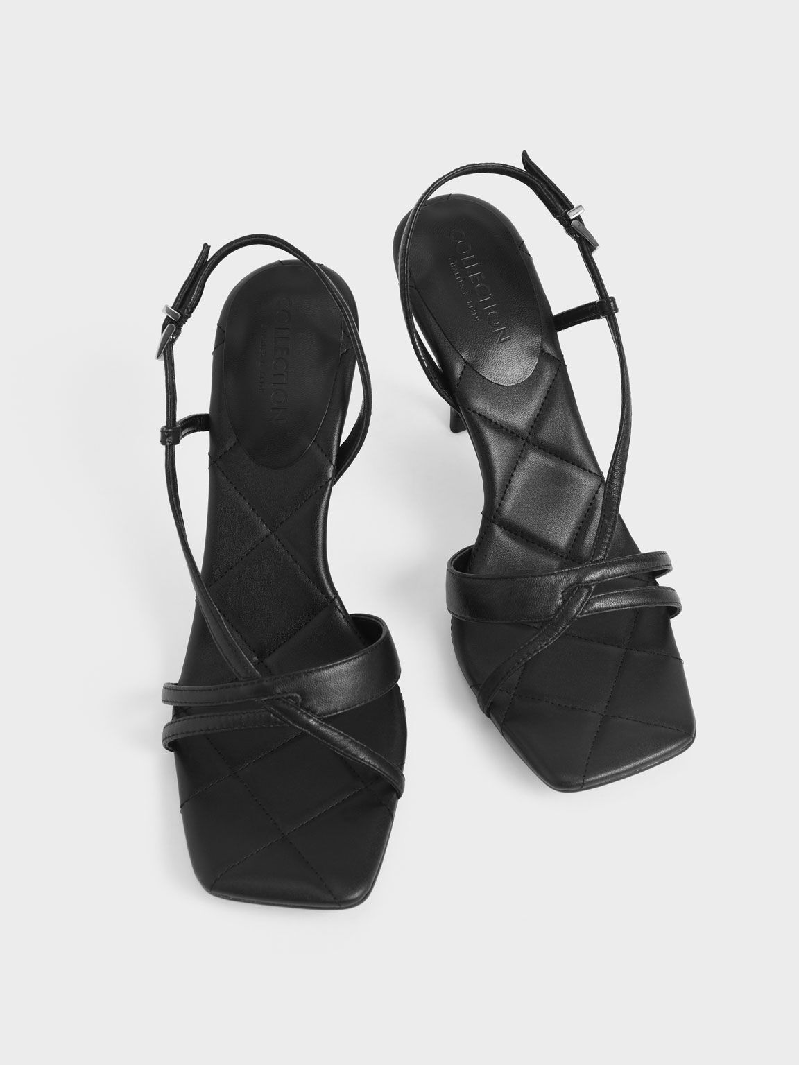 Leather Sculptural Heel Sandals, Black, hi-res