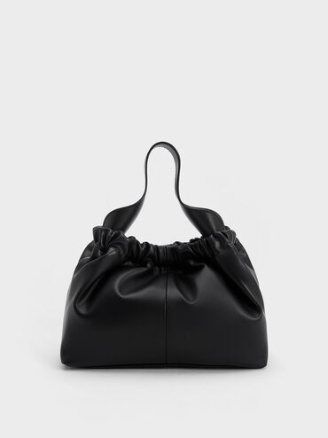 Ally Ruched Slouchy Bag, Black, hi-res