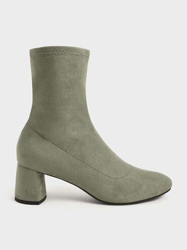Textured Stitch-Trim Ankle Boots, Sage Green, hi-res
