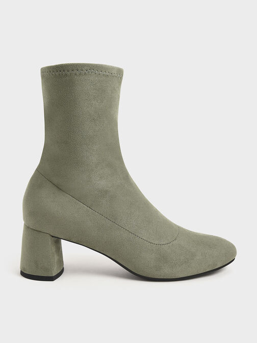 Textured Stitch-Trim Ankle Boots, Sage Green, hi-res