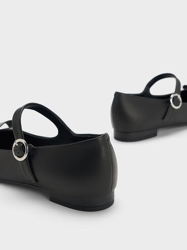 Bead-Embellished Leather Bow Mary Jane Flats, Black, hi-res